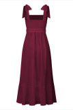 Elegant Simplicity Solid Slit Solid Color Square Collar A Line Dresses