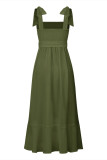 Elegant Simplicity Solid Slit Solid Color Square Collar A Line Dresses