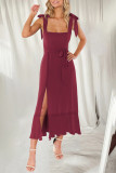 Elegant Simplicity Solid Slit Solid Color Square Collar A Line Dresses