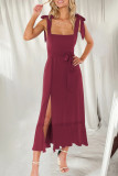 Elegant Simplicity Solid Slit Solid Color Square Collar A Line Dresses