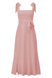 Elegant Simplicity Solid Slit Solid Color Square Collar A Line Dresses