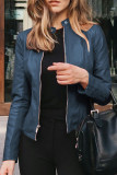 Casual Street Solid Zipper O Neck Outerwear