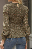 Sweet Elegant Floral Fold Printing O Neck Tops