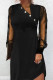 Elegant Print Patchwork Buttons Mesh V Neck Princess Dresses