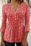 Casual Simplicity Dot Buttons Printing V Neck Tops