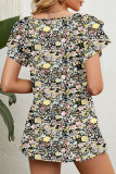 Casual Sweet Floral Flounce V Neck T-Shirts