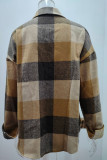 Casual Plaid Pocket Buckle Turndown Collar Tops