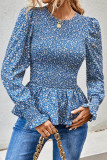 Sweet Elegant Floral Fold Printing O Neck Tops