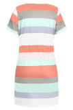 Casual Striped Draw String V Neck A Line Dresses