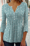 Casual Simplicity Dot Buttons Printing V Neck Tops