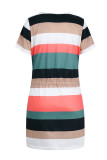 Casual Striped Draw String V Neck A Line Dresses