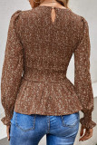 Sweet Elegant Floral Fold Printing O Neck Tops