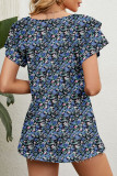 Casual Sweet Floral Flounce V Neck T-Shirts