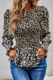 Sweet Elegant Floral Fold Printing O Neck Tops