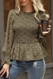 Sweet Elegant Floral Fold Printing O Neck Tops