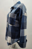 Casual Plaid Pocket Buckle Turndown Collar Tops