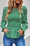 Sweet Elegant Floral Fold Printing O Neck Tops