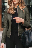 Casual Street Solid Zipper O Neck Outerwear