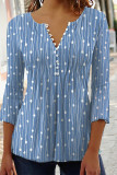 Casual Simplicity Dot Buttons Printing V Neck Tops