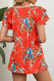 Casual Sweet Floral Flounce V Neck T-Shirts