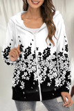 Casual Floral Pocket Hooded Collar Tops