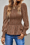 Sweet Elegant Floral Fold Printing O Neck Tops