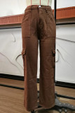 Street Solid Pocket Straight Solid Color Bottoms