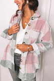 Casual Plaid Pocket Buckle Turndown Collar Tops