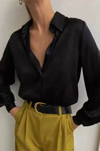 Celebrities Elegant Solid Make Old Buckle Solid Color Turndown Collar Tops