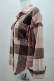 Casual Plaid Pocket Buckle Turndown Collar Tops