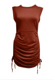 Work Solid Draw String Solid Color O Neck A Line Dresses