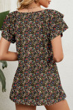 Casual Sweet Floral Flounce V Neck T-Shirts