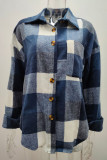 Casual Plaid Pocket Buckle Turndown Collar Tops