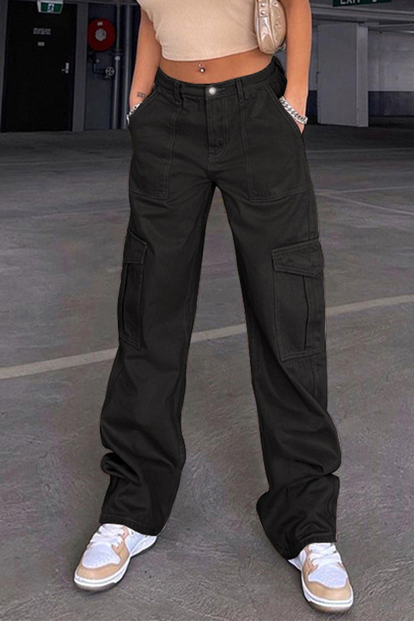Street Solid Pocket Straight Solid Color Bottoms