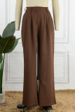 Elegant Simplicity Solid Buttons Without Belt Straight High Waist Straight Patchwork Bottoms