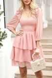 Elegant Solid Flounce Square Collar Cake Skirt Dresses