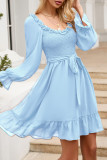 Sweet Elegant Solid Flounce V Neck A Line Dresses