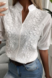 Elegant Solid Embroidered Mandarin Collar Tops