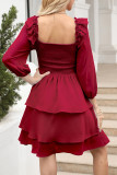 Elegant Solid Flounce Square Collar Cake Skirt Dresses