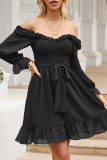 Sweet Elegant Solid Flounce V Neck A Line Dresses