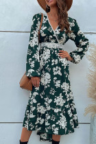 Sexy Elegant Print Flounce Asymmetrical A Line Dresses