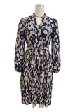 Elegant Print Fold V Neck A Line Dresses
