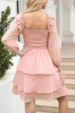 Elegant Solid Flounce Square Collar Cake Skirt Dresses
