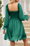 Sweet Elegant Solid Flounce V Neck A Line Dresses
