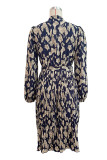 Elegant Print Fold V Neck A Line Dresses