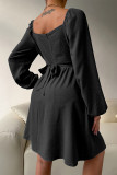 Solid Solid Color Square Collar A Line Dresses