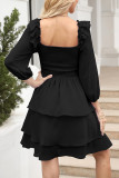 Elegant Solid Flounce Square Collar Cake Skirt Dresses