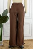 Elegant Simplicity Solid Buttons Without Belt Straight High Waist Straight Patchwork Bottoms