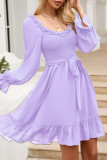 Sweet Elegant Solid Flounce V Neck A Line Dresses