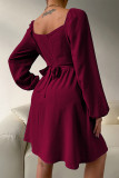 Solid Solid Color Square Collar A Line Dresses